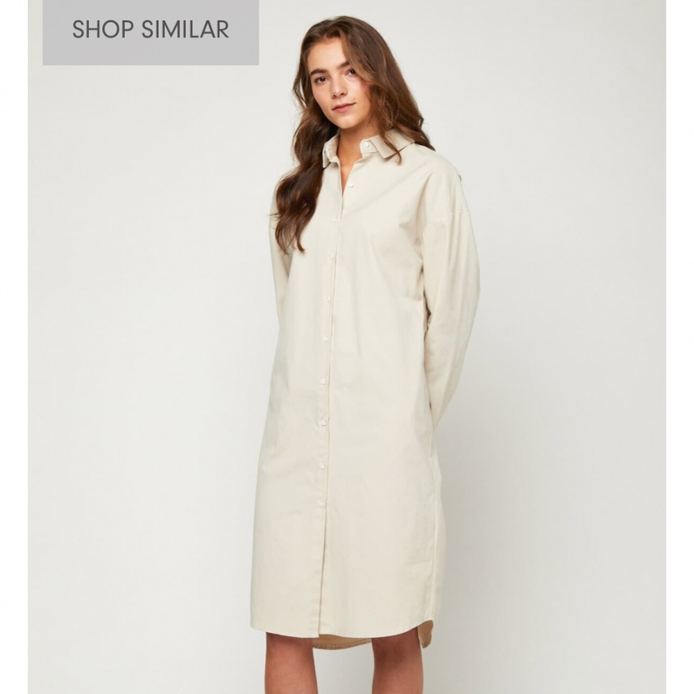 OAK + FORT Cream Button-Front Midi Shirt Dress